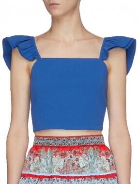 Alice + Olivia Celestia Ruffle Trim Top in Blue Size 0